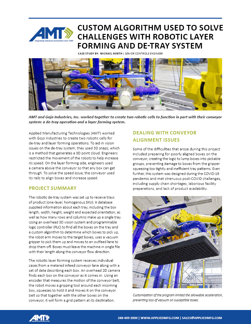 AMT robotic layer forming and de-tray system